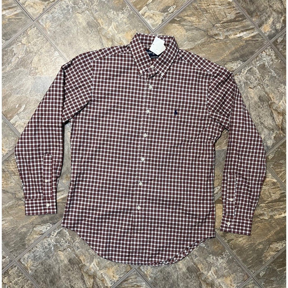 Ralph Lauren Button Down Mens M Red White Plaid New Classic Fit Long Sleeve